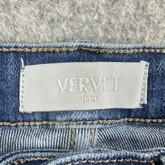 Vervet Blue Distressed Jeans Womens 27 Button Fly Slim Ankle Medium Wash Stretch - Picture 11 of 13
